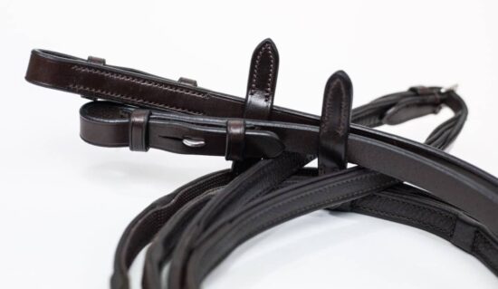 Sure Grip Rubberized 1/2" Wide Soft Leather Reins with Embedded Hand Stops Hook and Stud Buckle