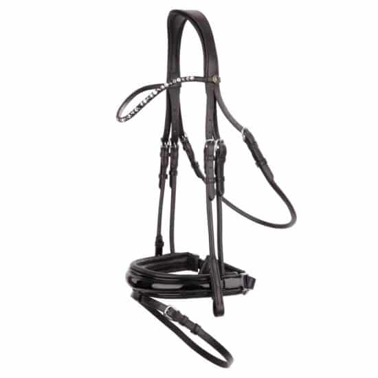 BR Bridle "Andover" Snaffle Patent Noseband Bling Browband