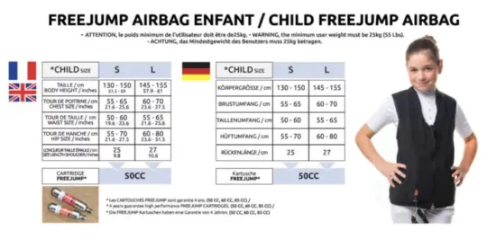 Freejump Children's Airbag - NF Certified Size Chart