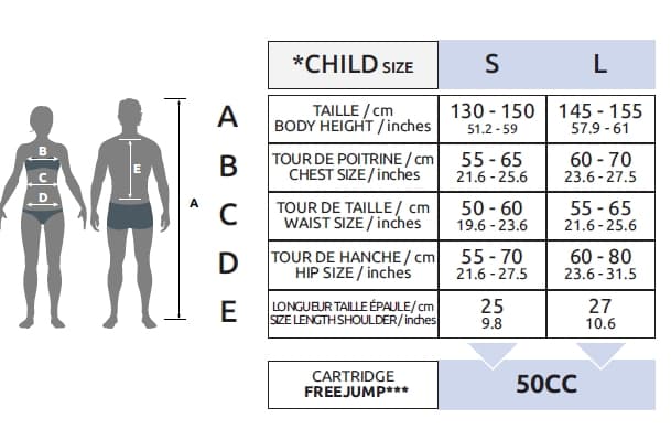 Freejump Childrens Airbag - Size Chart