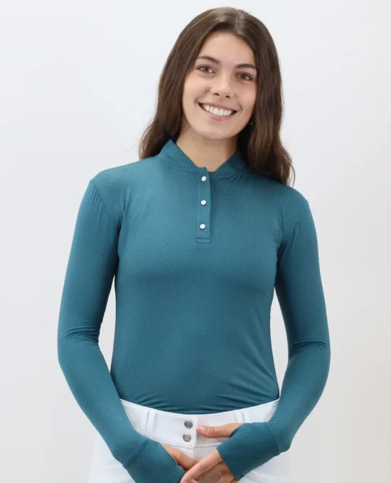 Kismet Schooling Shirt 3 button mock collar "Maeve" - Oceanic Teal