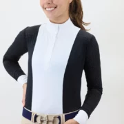 Kismet Show Shirt Long Sleeves Full White Panel "Capri" - Black