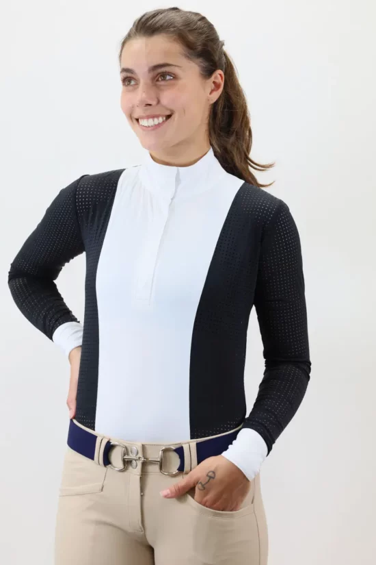 Kismet Show Shirt Long Sleeves Full White Panel "Capri" - Black