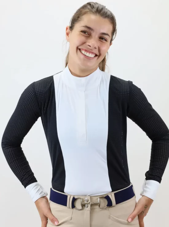 Kismet Show Shirt Long Sleeves Full White Panel "Capri" - Black