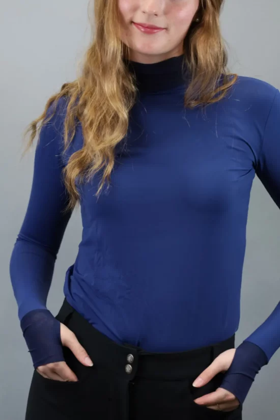 Kismet Turtleneck Shirt with Mesh Details "Bethany Top" - Blue